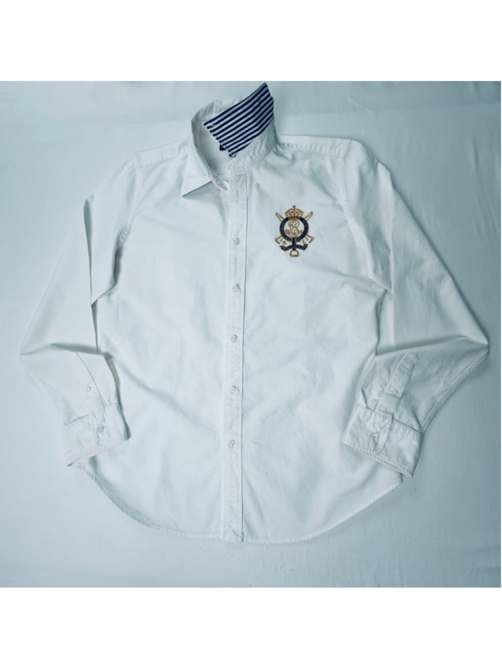 Vintage Ralph Lauren Sport Women’s 14 White Oxford Crest Contrast Collar Shirt - Picture 3 of 13